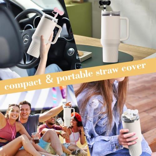 aninako Straw Caps, 4 Colors, Set of 4, Ribbon Straw Covers, Dustproof and Leakproof Straw Tip Covers, Cute Reusable Straw Tip Covers for 10mm Straws,