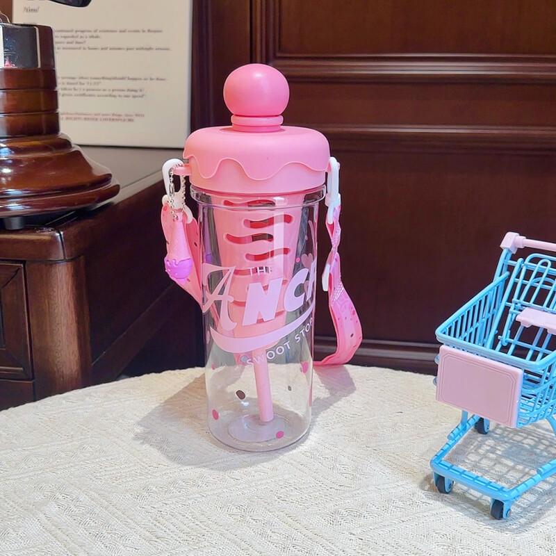 Ice Cream Design Glass Water Bottle with Straw