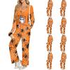 Women's V-Neck Long Sleeve Loose Fit Halloween Print Pajama Set with Pockets