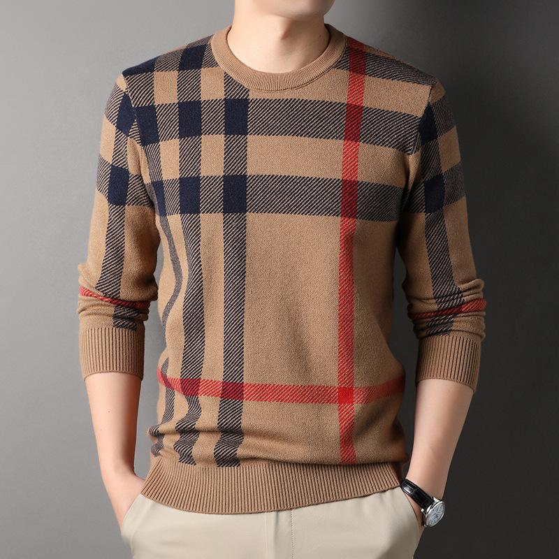 

Autumn and winter new sweater men s striped bottoming shirt crew neck slim-fitting men s knitted clothes 3XL/125 хакі