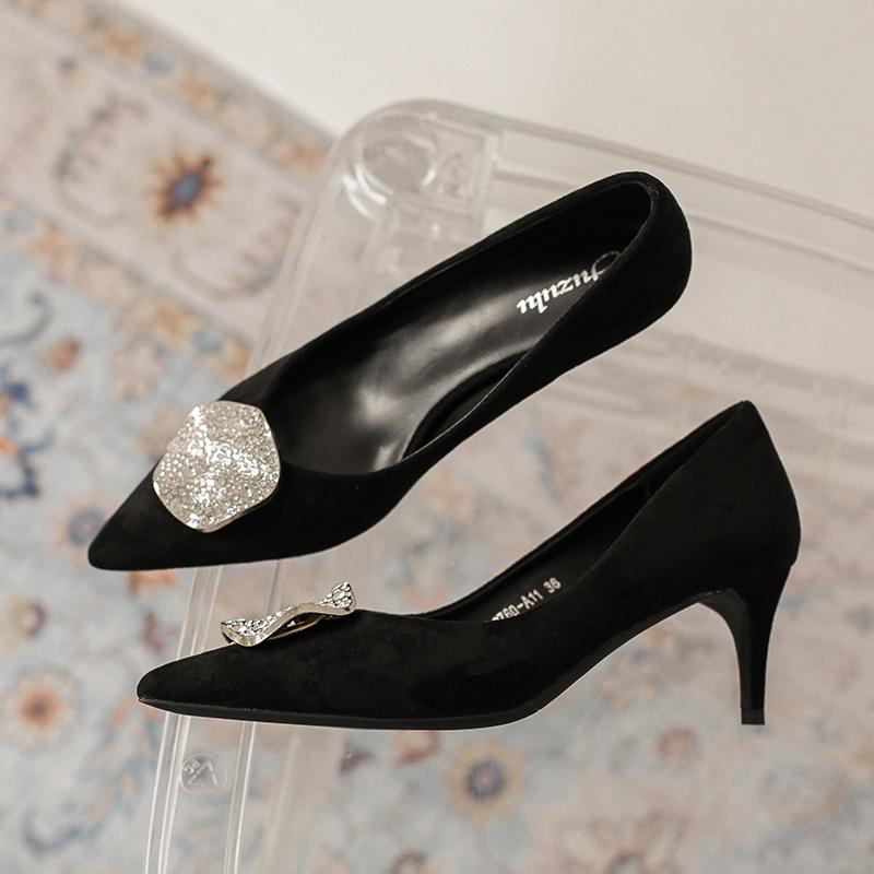 

Новые элегантные женские замшевые туфли на высоком каблуке 7,5 см, 6 см, дизайнерские офисные женские туфли из флока на низком каблуке, свадебные туфли для вечеринок