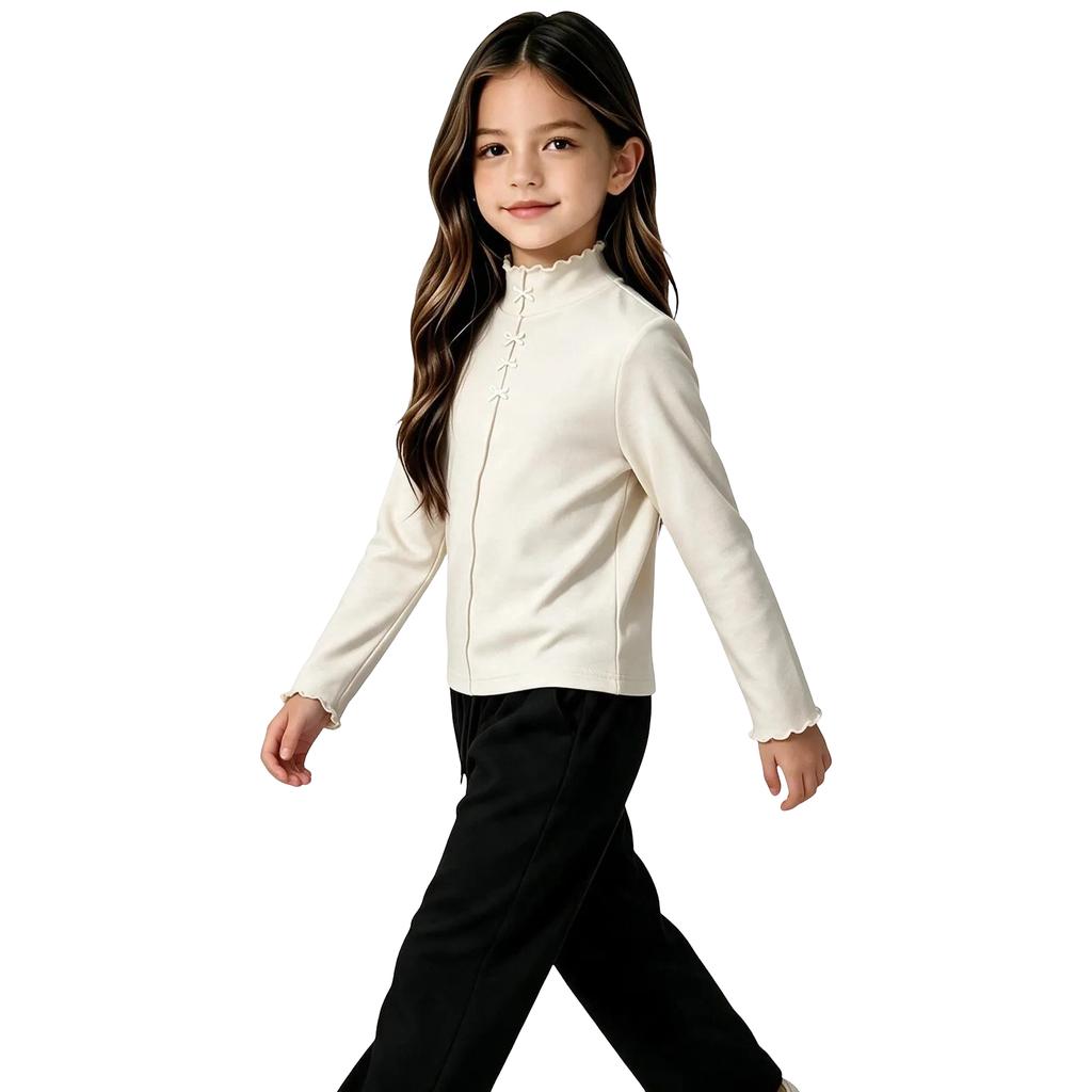 Girls' Stylish Decor Double-Sided Thermal Base Layer Top for Everyday Wear
