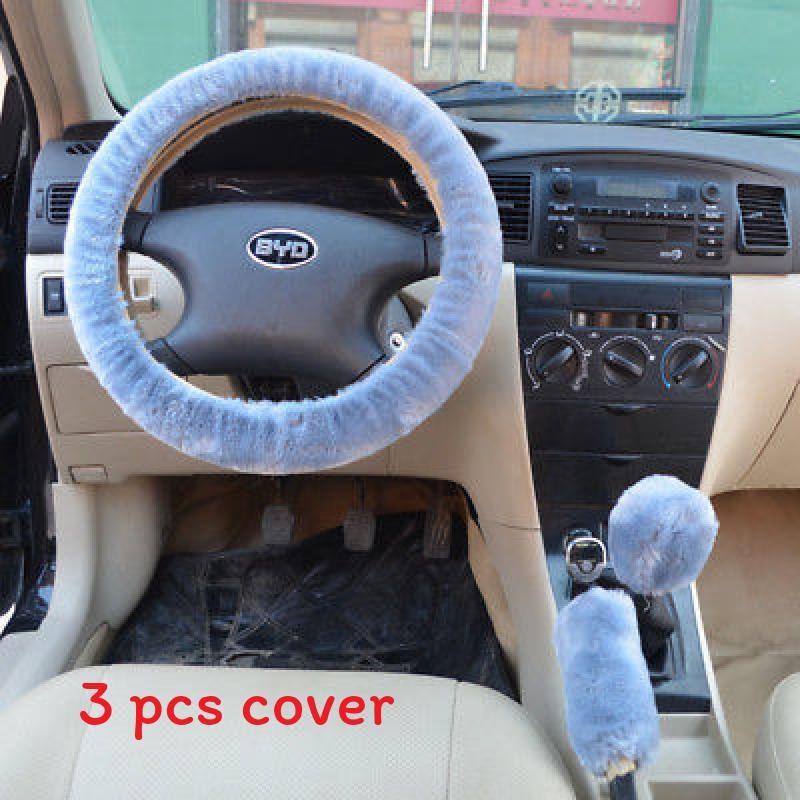

Универсальный плюшевый чехол на руль автомобиля, набор из трех предметов для зимы, с противоскользящим покрытием LightBlue