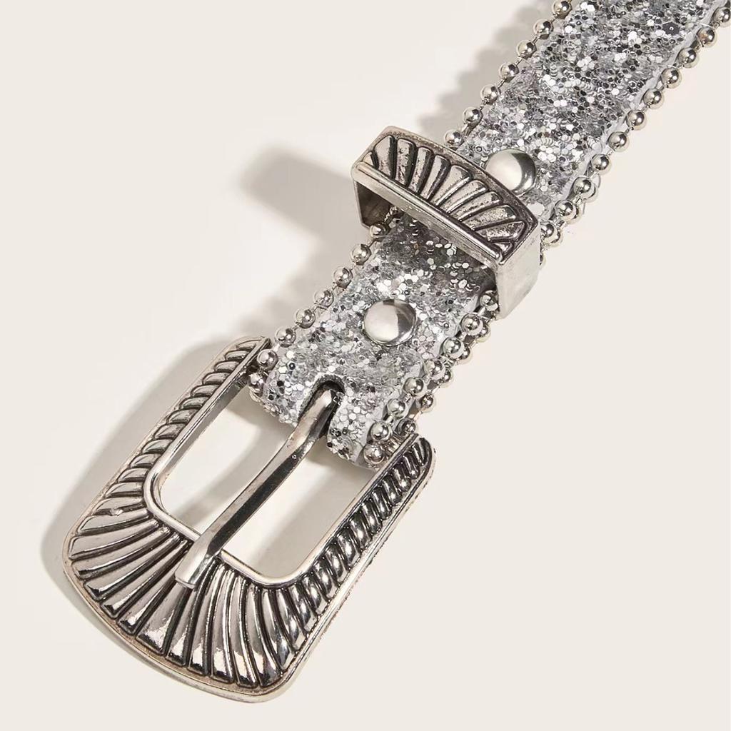Carved Buckle Belt Women'S Thin Belt Decorative Personality Sequined Jeans Belt Design