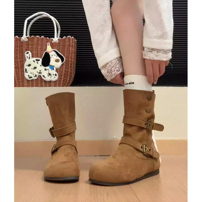 Inner height increase two wear Boken short boots women's new autumn and winter retro Martin boots Maillard flat-bottomed stacking boots
