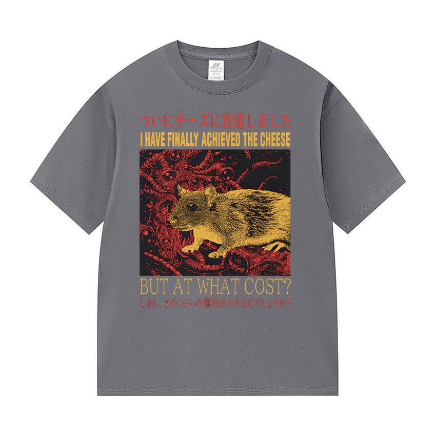 Funny Finally Achieved The Cheese Rat Graphic T Shirt Men's Harajuku Fashion Casual T-shirt Oversized 100% Cotton Unisex Tshirts
