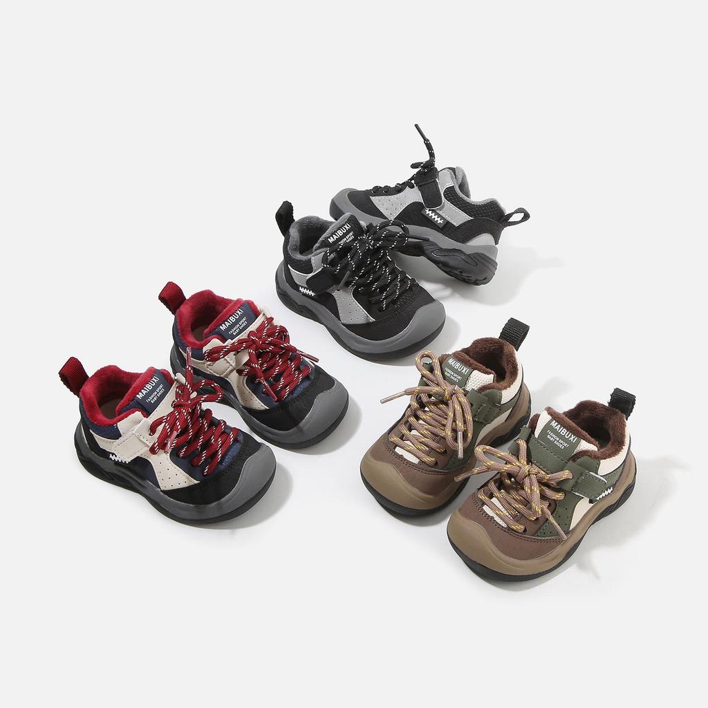 Children's Fleece-Lined Winter Shoes: Non-Slip, Soft Sole, Color-Block Sports and Casual Styles for Boys and Girls