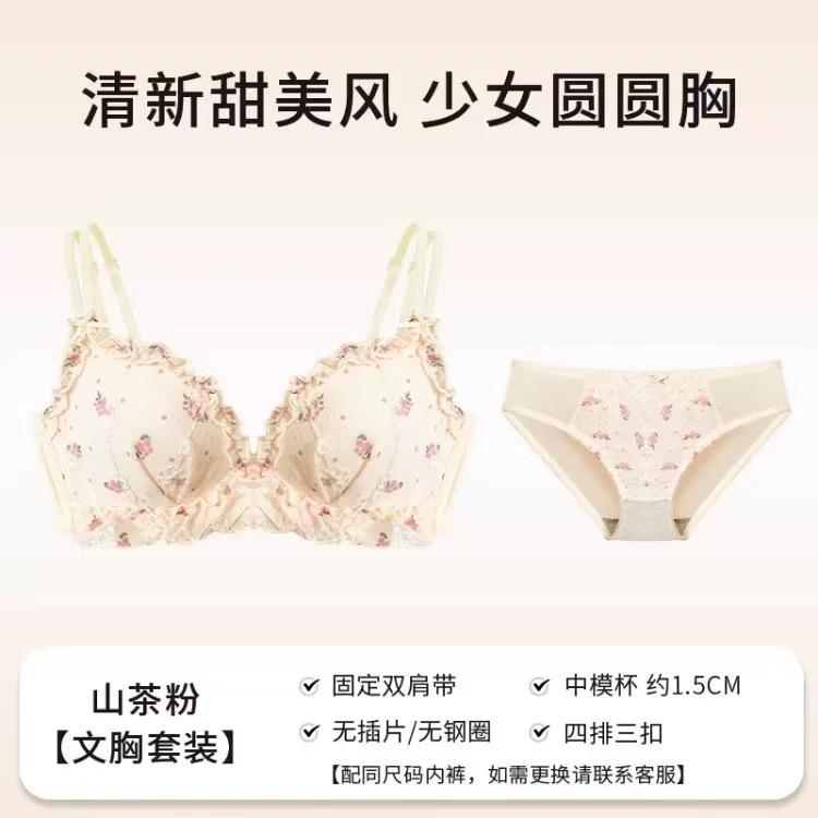 Broken flower pure lace women show big collection, sub-breasts, beautiful back, no steel ring bra set