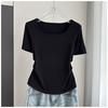Plus Size Square Neck Standard Sleeve T-Shirt Loose Slimming Ribbed Base Top Versatile Breathable Soft Material Flattering Slim Women Top