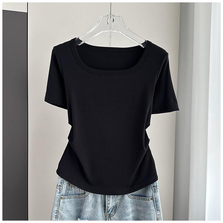 

Женская футболка большого размера с квадратным вырезом и стандартными рукавами, свободный, стройнящий, в рубчик, базовая модель, универсальная, дышащая, мягкий материал, выгодно подчеркивающая фигуру, стройный топ для женщин M