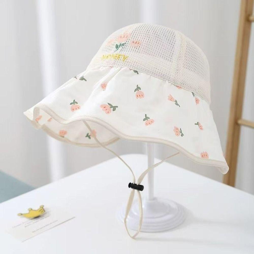 Large Brim Children Sun Cap Floral Pattern Fisherman Hat Sweet Kids Sunshade Hat  Beach/Travel