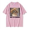 Wait Lm Thinking Funny Cat Meme Tee Shirt Unisexs Unisex Clothing Fashion Humor Trend Tshirts Casual Oversized T Shirt Streetwear