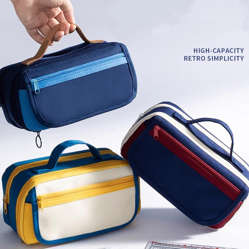 Large Capacity Pencil Case Universal Simple Multi-layer Stationery Bag Flip Cover Handheld Storage Pencil Bags