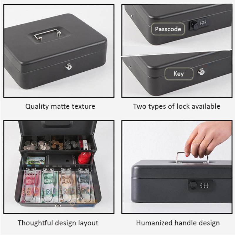 Key Lock / Removable Tray Safe Piggy Bank Shop Supermarket Money Storage Cabinet Passcode Lock Cash Cashier Box