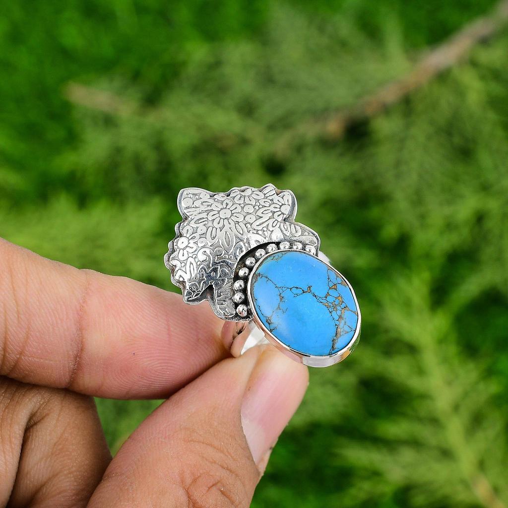 Natural Copper Arizona Turquoise Sterling Silver Mother Solitaire Ring Jewelry