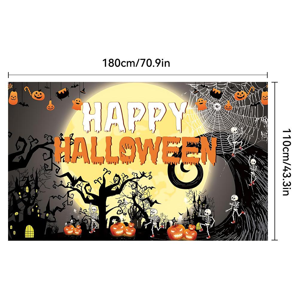 1pc Happy Halloween Party Backdrop Night Moon Castle Ghost Pumpkin Colorful for Halloween Party Living Room Decorarion Washable