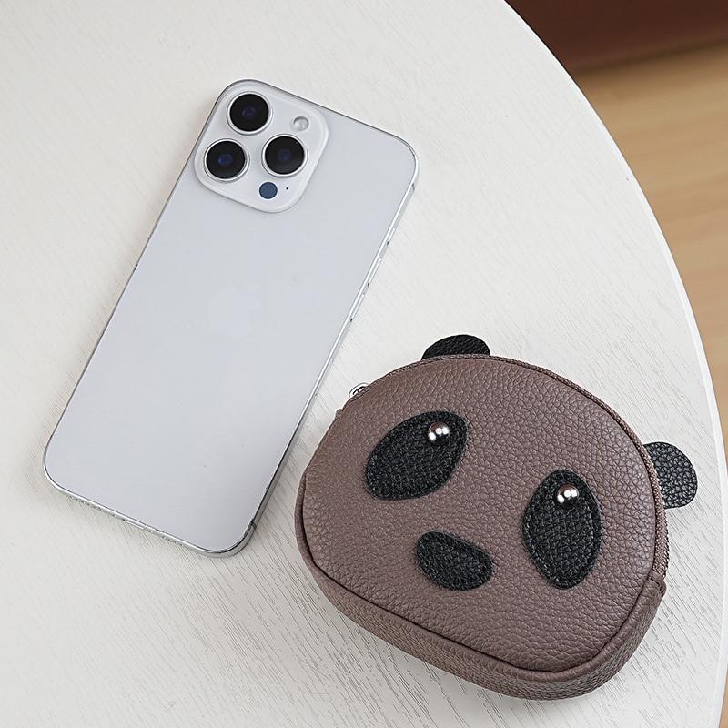 Przenośny Dwupoziomowy Kreatywny Portfel Panda Jednokolorowy Mini Portmonetka na Zamek Błyskawiczny Etui na Słuchawki Kopertówka Mała Torebka na Drobiazgi Damska