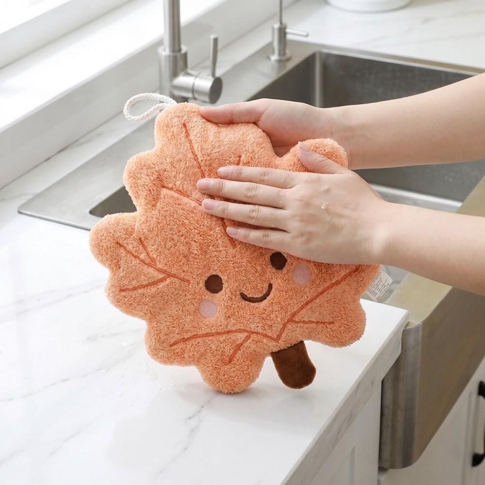 Leaves Hand Towel Absorbent Cleaning Rag Cute Hanging Towel  for Bathroom Restaurant Kitchen