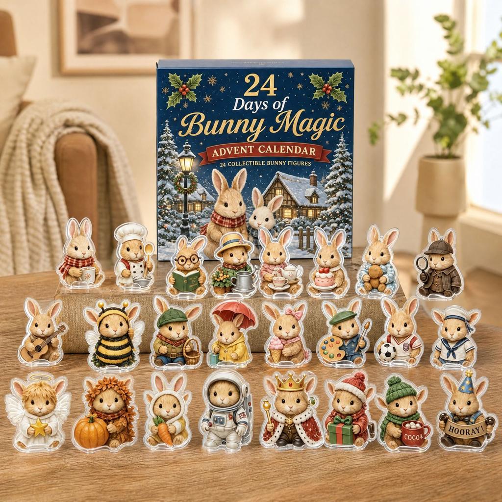Flat Acrylic Bunny Advent Calendar with Cute Pendant Charm Ornaments for Christmas Countdown