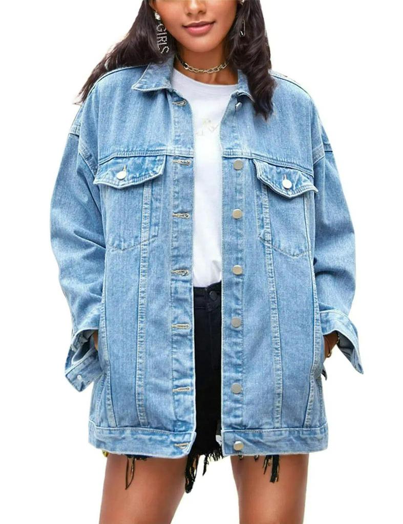 Jachetă de damă din denim cu rever retro, stil european, croială largă, mânecă lungă, pentru primăvară-toamnă