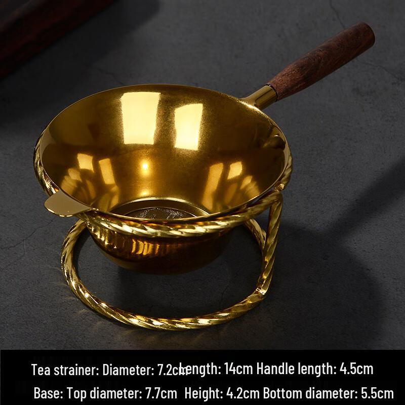 Japanese Style Stainless Steel Tea Strainer Set with Wooden Handle