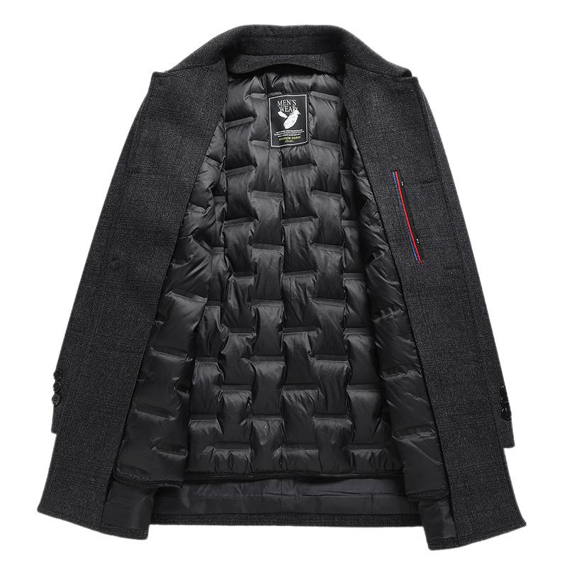 Autumn and Winter New Men's Woolen Coat Medium and Long Lapel Removable Down Liner Woolen Coat Men's Coat