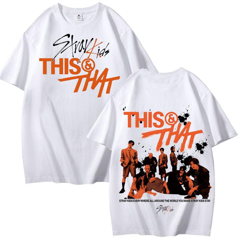 Stray Kids This & That Double‑Sided Print T‑Shirt, Group Member Photo Splatter Ink Graphic Kpop Fan Casual Short Sleeve Tee