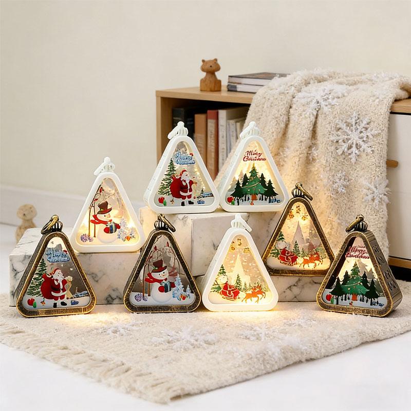 1pc Festival Lamp Xmas Gifts LED Party Scene Props Triangle Lantern Table Ornaments Christmas Mini Snowman Santa Claus