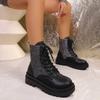 Ladies' Fashionable Color Low Heel Leather Face Round Toe Mid Top Boots