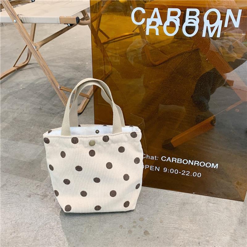 ins corduroy retro hand-held cloth bag literary student mommy bento bag commuter hand-carried lunch box bag woman