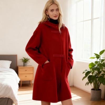 Palton Lung de Lână pentru Femei cu Glugă, cu Un Singur Rând de Nasturi, Casual, Amestec de Lână, Palton Trench cu Buzunare, Îmbrăcăminte Exterioară de Toamnă-Iarnă