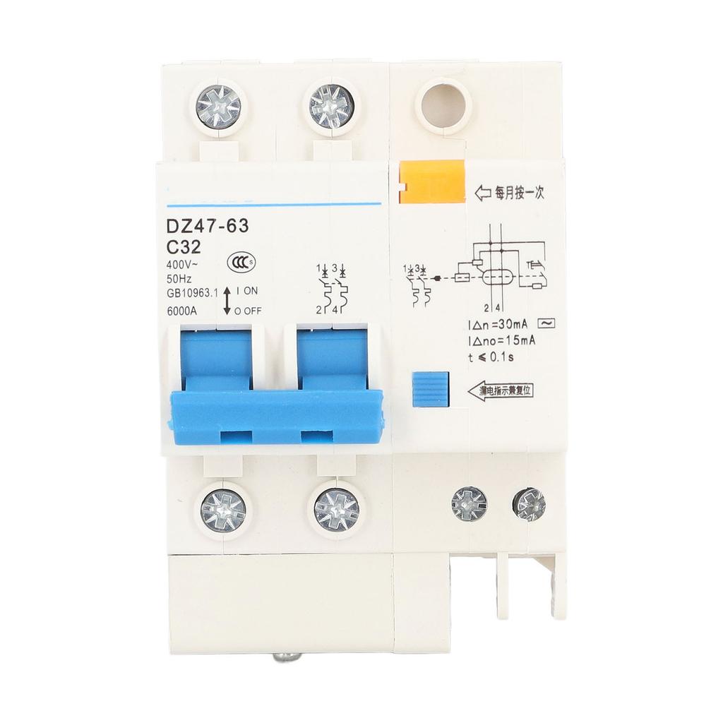 Small Circuit Breaker Ground Fault Interrupter with Protection 30mA 400V 2P+N 32A DZ4763 C32