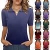 Women V Neck Short Sleeve Gradient Top Casual Loose Fit Shirt Lightweight Soft Fabric Blouse for Daily Office Wear