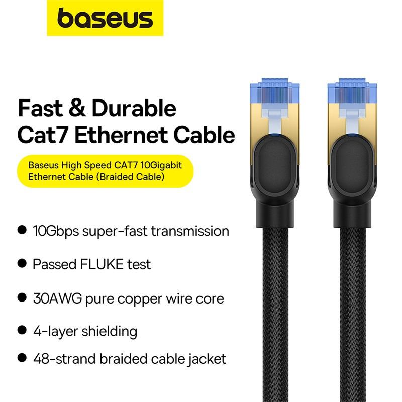 Baseus 8m Cat.7 Ethernet Cable, 10Gbps, Braided Black, High-Performance RJ45 Network Cord