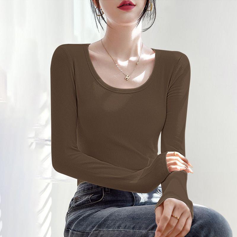 2025 Women's Slim Fit Black Long Sleeve Top: Versatile Low Neck Base Layer for Spring and Autumn