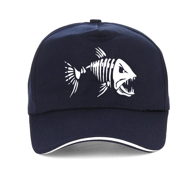 Unisex Outdoor Fishing Cap Fishing Hat Baseball Golf Hunting Cap with Cartoon Fish Bones Snapback Hat