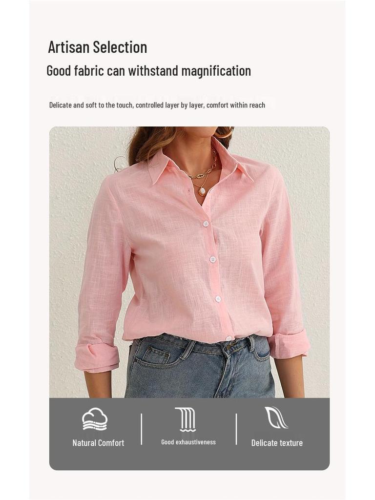2025 Women's Solid Color Long Sleeve Loose Shirt with Fashion Lapel