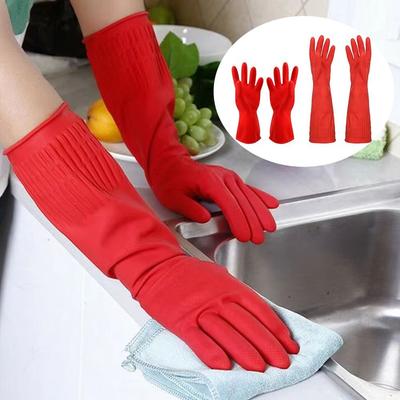 High Quality Red Rubber Gloves Thick Protective Waterproof Gauntlet Antiskid Extra Long Cleaning Gloves for Cleaning Work