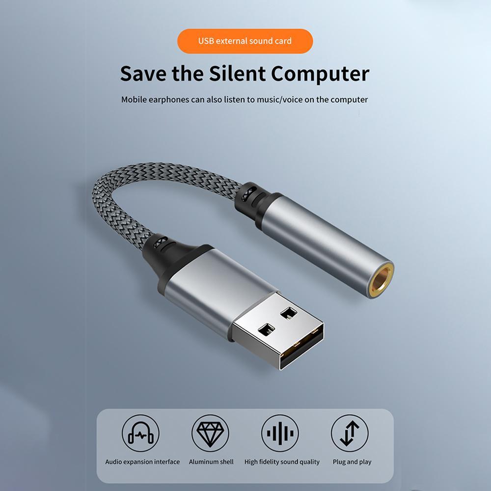 USB to 3.5mm Audio Jack Adapter USB to 3.5mm Headset/Microphone USB to 3.5 Jack Adapter External Stereo Sound Card 15CM