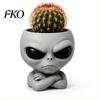 Office Desk Planter Funny Alien Face Planter, 3D Printed Novelty Plant Pot, Cute Gray Cactus Pot Head for Succulents Cacti Home Table Shelf