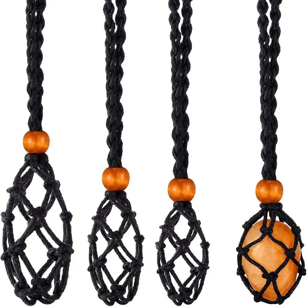 Adjustable Necklace Cord Empty Stone Holder Wax Rope Diy Necklace Natural Quartz Crystal Healing Stone Net Bag Pendant
