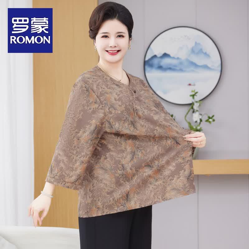 

ROMON Women s Plus Size Summer New Chinese Style Cardigan Shirt 3XL