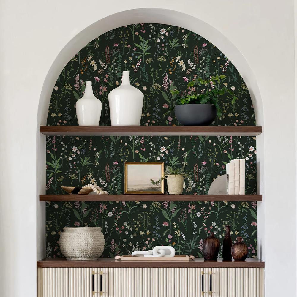 Papel de Parede Floral Preto Autoadesivo Papéis de Parede de Quarto de Flor Fofos Descascar Colar Impermeável PVC Adesivos de Móveis Decoração de Casa