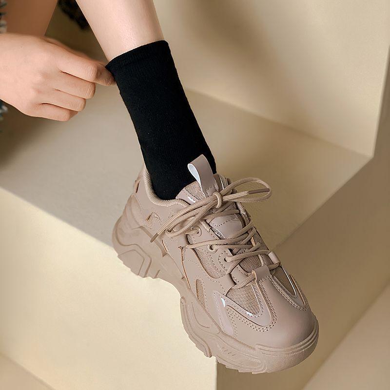 Dad Shoes Women's Ins Trendy Spring and Autumn New All-Match Thick Bottom Height Increasing Sports Casual Black Shoes for Women