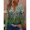 Tricou cu fermoar și imprimeu creativ pentru femei, cu mânecă lungă, respirabil, moale și confortabil, potrivit pentru purtare casual pe tot parcursul anului
