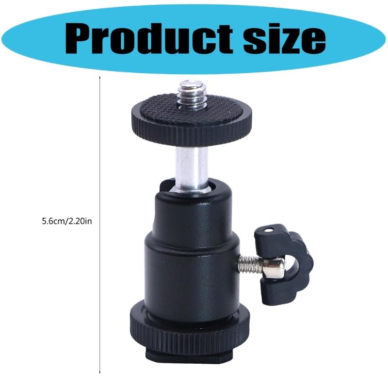 Metal Ball Head Hot Shoe Mount Adapter with 360 Degree Rotation for Standard 1/4 Inch DSLR Cameras LED Photography Lights
