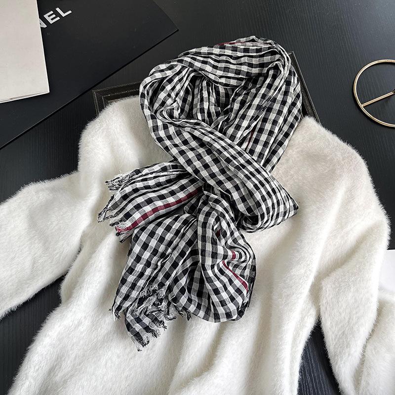 Luxury Plaid Cotton Linen Women'S Scarf Autumn Warm Neckerchief Pashmina Foulard Female Soft Bufanda Muffler Scarves