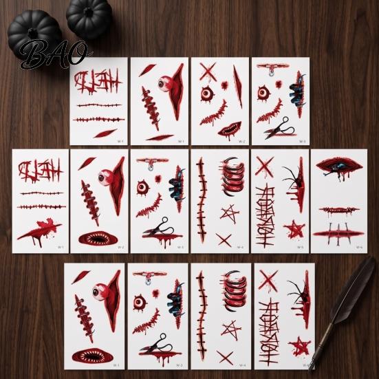 Realistic Scar Wound Decals 30Pcs Halloween Tattoo Stickers, Fake for Long Lasting Wounds Face Body, Waterproof Party Makeup, Easy Apply Remove