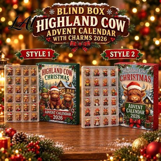Cute Collection Figurines 2026 Highland Cow Christmas Advent Calendar 24-Day Acrylic Countdown Ornament Set with Calendar Mini Figures Tree Hanging