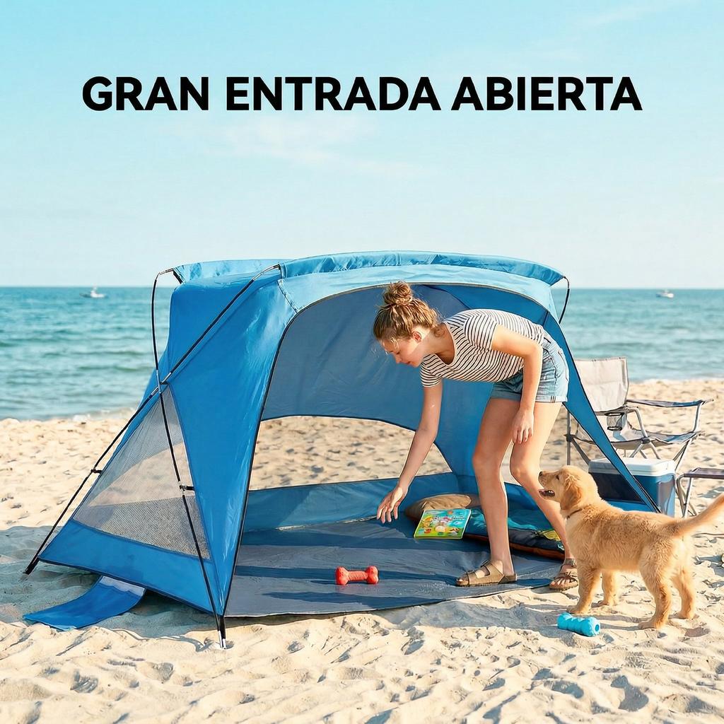Beach Tent for 2-3 People with Sandbags, Door, Windows, UPF30+ Carrying Bag Pocket Sky Blue